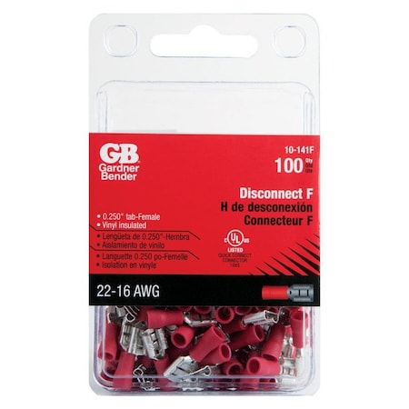 Gardner Bender Gardner Bender 22-16 Ga. Insulated Wire Female Disconnect Red 100 pk 10-141F